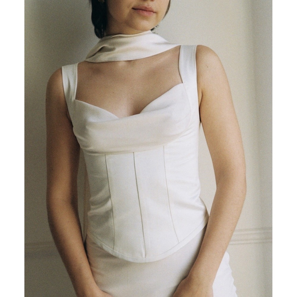 Raphaella Santana Aura Italian 100% Silk Bridal Corset White Lace Up Cowl Neck